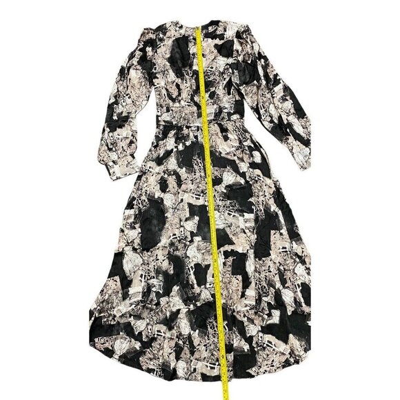 IRO Dress Sz 34 FR /US 2 Maxi Midi Black Beige abstract high low Designer Luxury - Picture 12 of 14